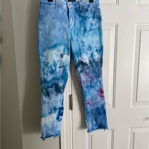 Abercrombie & Fitch Blue and Purple Tie-Dye Cropped Jeans